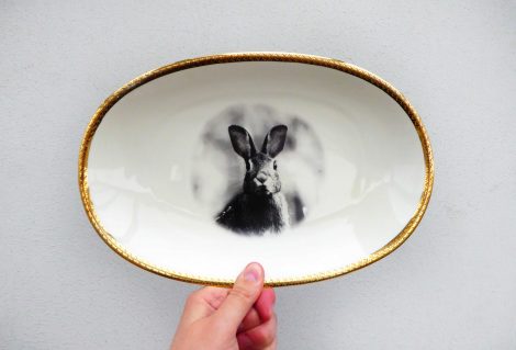 Wandteller Platte Herr Fuchs Hase gold Unikat