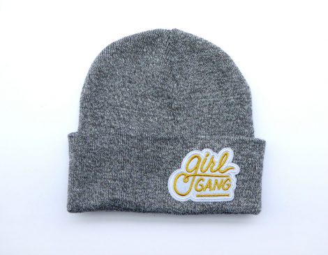 Mütze Grau Girlgang Typo Gold Herr Fuchs Patch Beanie