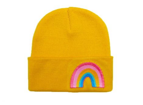 Mütze Gelb  Regenbogen Beanie Herr Fuchs Patch rosa – Bild 3
