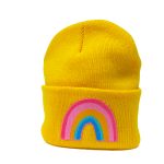Mütze Gelb  Regenbogen Beanie Herr Fuchs Patch rosa