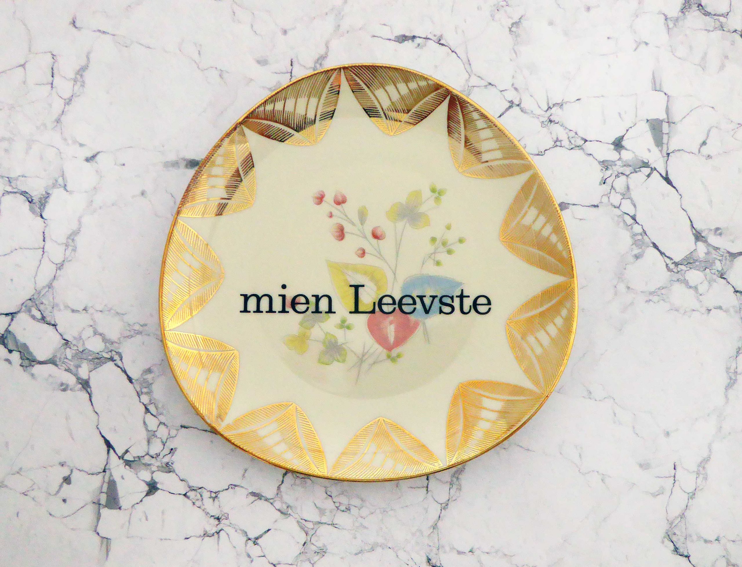 Wandteller Typo mien Leevste vintage Herr Fuchs Teller Gold Blumen 20cm eckig – Bild 3