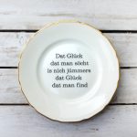 Wandteller Typo Glück vintage Herr Fuchs Teller gold platt Unikat Klee