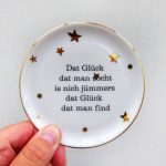 Wandteller Glück Typo Herr Fuchs mini 11cm gold platt goldene Sterne