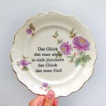 Wandteller Typo Glück vintage Herr Fuchs Teller gold platt Unikat Blumen
