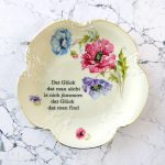Wandteller Typo Glück vintage Herr Fuchs Teller gold platt Unikat Blumen Reserviert