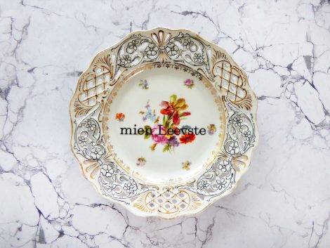 Wandteller mien Leevste Herr Fuchs  Blumen Unikat Gold 18cm Durchbruch – Bild 3