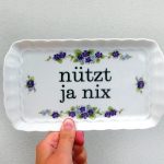 Wandteller Platte Herr Fuchs Typo nützt ja nix Unikat 22cm Blumen