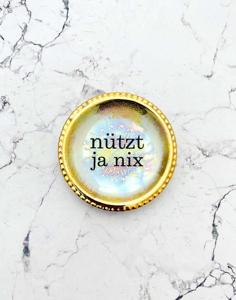 Wandteller Typo nützt ja nix Herr Fuchs mini 8cm Gold Regenbogen irisierend minimini