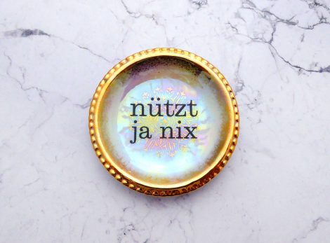Wandteller Typo nützt ja nix Herr Fuchs mini 8cm Gold Regenbogen irisierend minimini – Bild 4