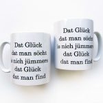 Tasse Glück Typo weiß/schwarz Herr Fuchs Kaffeetasse plattdeutsch