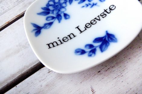 Wandteller Herr Fuchs Typo mien Leevste Gold mini blau weiß Blumen 9cm – Bild 3