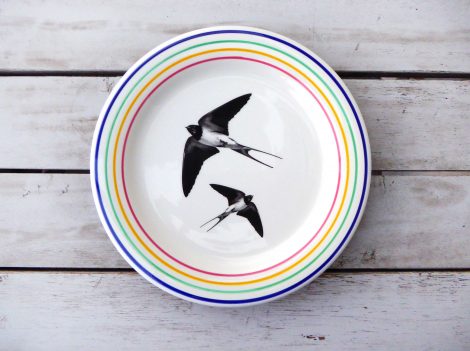 Wandteller Schwalbe Vogel Herr Fuchs 19cm Ringe Streifen bunt Wohnen – Bild 3