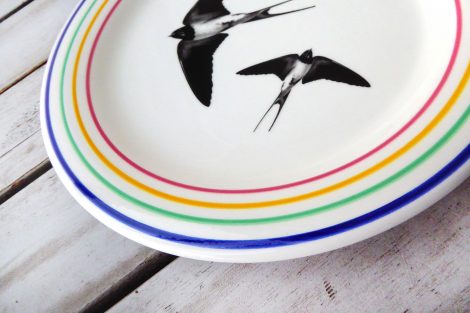Wandteller Schwalbe Vogel Herr Fuchs 19cm Ringe Streifen bunt Wohnen – Bild 2