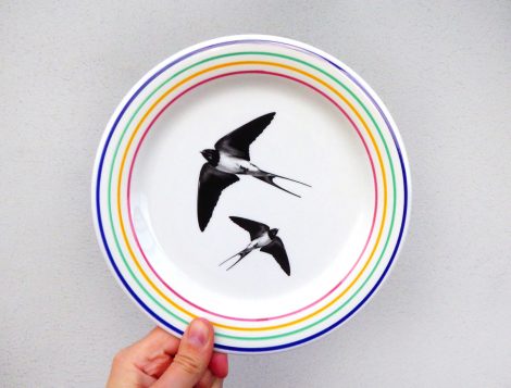 Wandteller Schwalbe Vogel Herr Fuchs 19cm Ringe Streifen bunt Wohnen