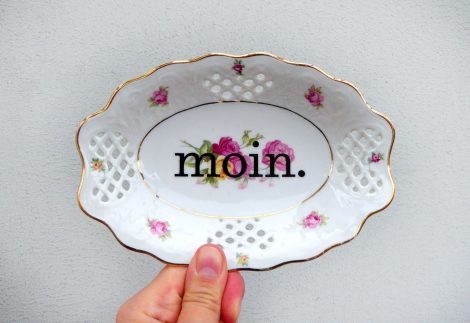 Wandteller Herr Fuchs Typo moin. medi Unikat Blume 16cm