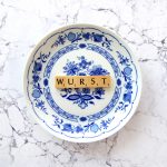 Wandteller Wurst Vintage Typo Herr Fuchs 19cm Wohnen Unikat Blau Blumen