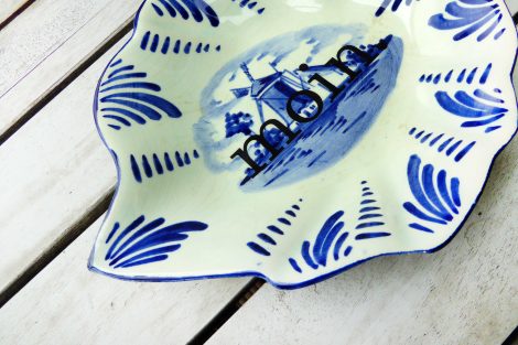Wandteller Platte Herr Fuchs moin. Typo Mühle weiß Blau Muster 20cm – Bild 3