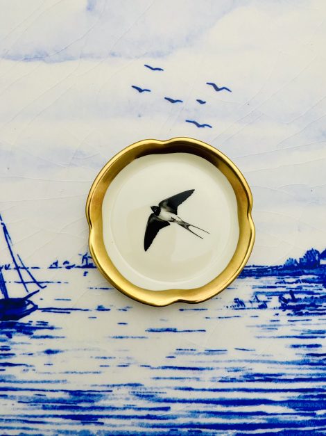 Wandteller Schwalbe Vogel Herr Fuchs mini 9cm gold Wohnen vintage Bögen
