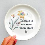 Wandteller Typo Tohuss vintage Herr Fuchs Teller Blume plattdeutsch bunt gold 19cm