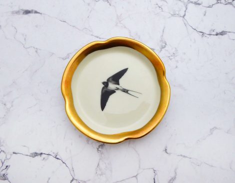 Wandteller Schwalbe Vogel Herr Fuchs mini 9cm gold Wohnen vintage Bögen – Bild 2