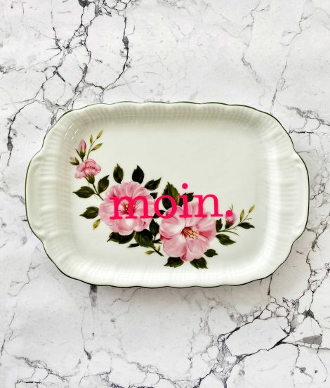 Wandplatte moin. Typo Herr Fuchs grün Unikat Blumen Neonpink 20cm