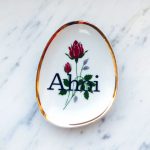 Wandteller Herr Fuchs Typo Ahoi Goldrand mini oval Blume 10cm Rose