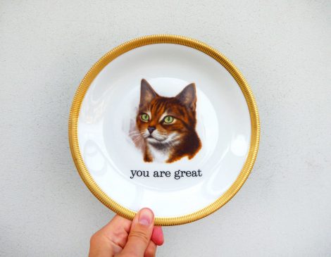Wandteller Typo you are great Goldrand Herr Fuchs  Katze 19cm