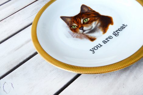 Wandteller Typo you are great Goldrand Herr Fuchs  Katze 19cm – Bild 3