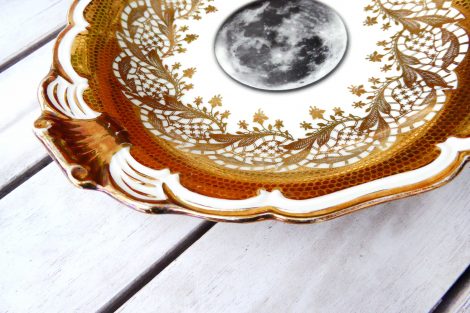 Wandteller Teller Herr Fuchs Mond gold Muster Unikat 19cm breiter Rand – Bild 2