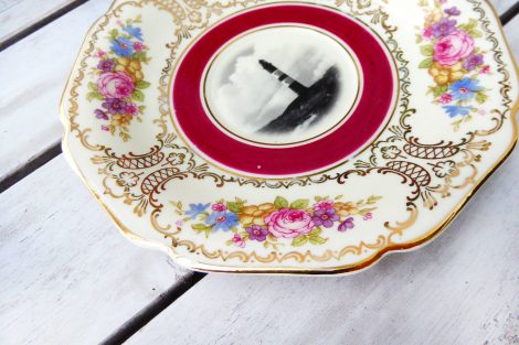 Wandteller Leuchtturm vintage Herr Fuchs Teller rot Muster Blumen gold mini 15cm – Bild 4