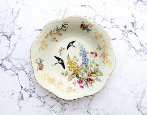 Wandteller Herr Fuchs Teller Vogel Schwalbe Unikat Blumen 19cm Gold