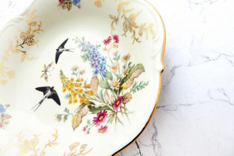 Wandteller Herr Fuchs Teller Vogel Schwalbe Unikat Blumen 19cm Gold – Bild 2