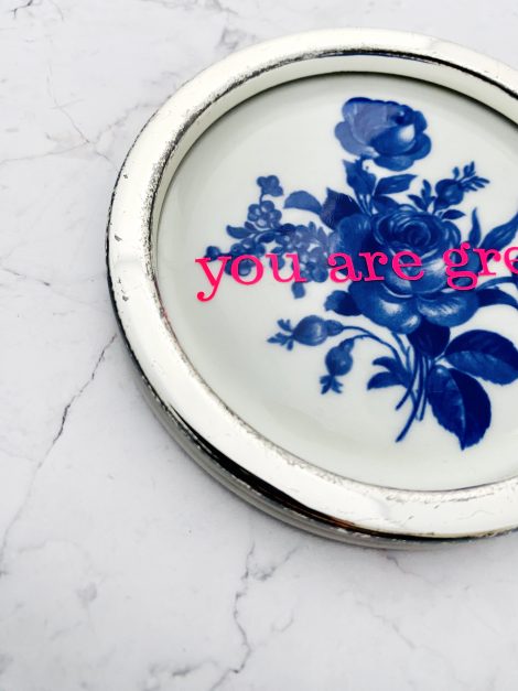 Wandteller Herr Fuchs Typo neonpink you are great mini blau Blumen 10cm silber – Bild 2