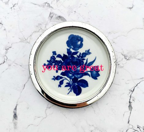 Wandteller Herr Fuchs Typo neonpink you are great mini blau Blumen 10cm silber