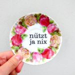 Wandteller Typo nützt ja nix Herr Fuchs mini 10cm rosa Blumen