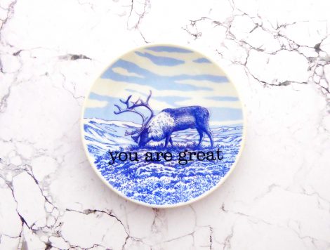 Wandteller you are great Typo Herr Fuchs mini 13cm blau/weiß Unikat Rentier