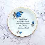 Wandteller Typo Glück vintage Herr Fuchs Teller blau/gold Muster plattdeutsch Blumen 19cm