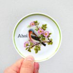 Wandteller Herr Fuchs Ahoi Typo Vogel mini 10cm Blumen grün Buchfink