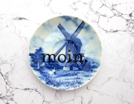 Wandteller moin. Typo Herr Fuchs 13cm Mühle blau Gänse – Bild 2