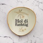 Wandteller Hol di fuchtig Typo Herr Fuchs mini 10cm Blumen Muster plattdeutsch Gold Creme