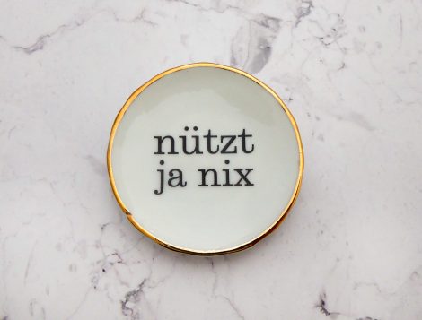 Wandteller Herr Fuchs Typo nützt ja nix Gold mini 6cm minimini