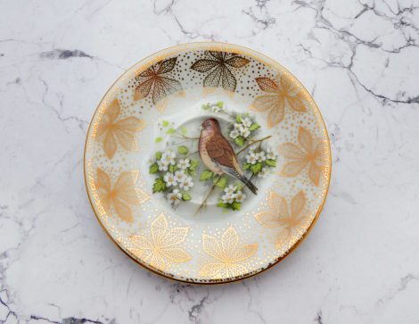 Special Edition * Wandteller Herr Fuchs Vogel gold 11cm Unikat