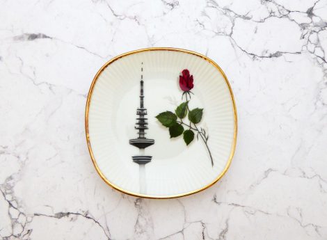 Wandteller Herr Fuchs Hamburger Fernsehturm Rose mini 10cm Heinrich-Hertz-Turm Blume