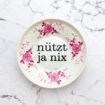 Wandteller Typo nützt ja nix Herr Fuchs mini 11cm rosa lila Blumen vintage