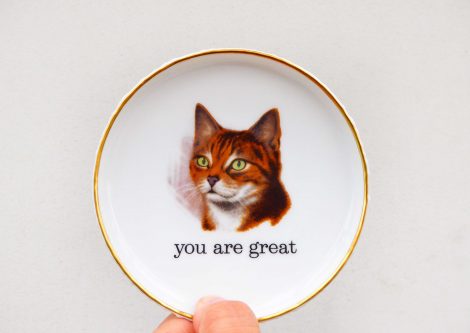Wandteller Typo you are great Goldrand Herr Fuchs  Katze 12cm Wohnen – Bild 2