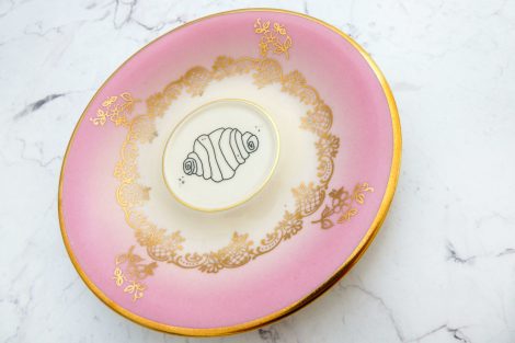 Wandteller Franzbrötchen vintage Herr Fuchs Teller Rosa/Gold 11cm Hamburg Wohnen Blumen – Bild 2