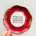 Wandteller plietsch Typo Herr Fuchs Rot Gold Blumen 19 cm Unikat Muster vintage Bögen