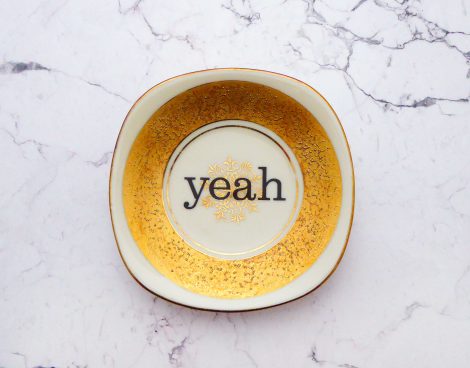 Wandteller Herr Fuchs Typo yeah Gold mini 10cm Muster eckig