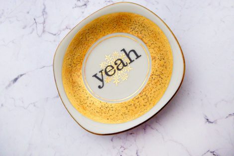 Wandteller Herr Fuchs Typo yeah Gold mini 10cm Muster eckig – Bild 2