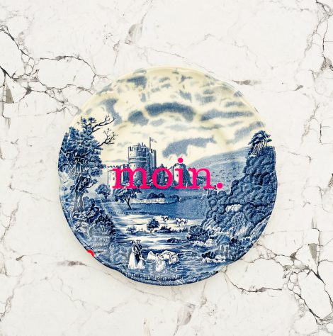Wandteller moin. Typo Herr Fuchs Muster Unikat Blau Neonpink 20cm #perfekt Wedgewood